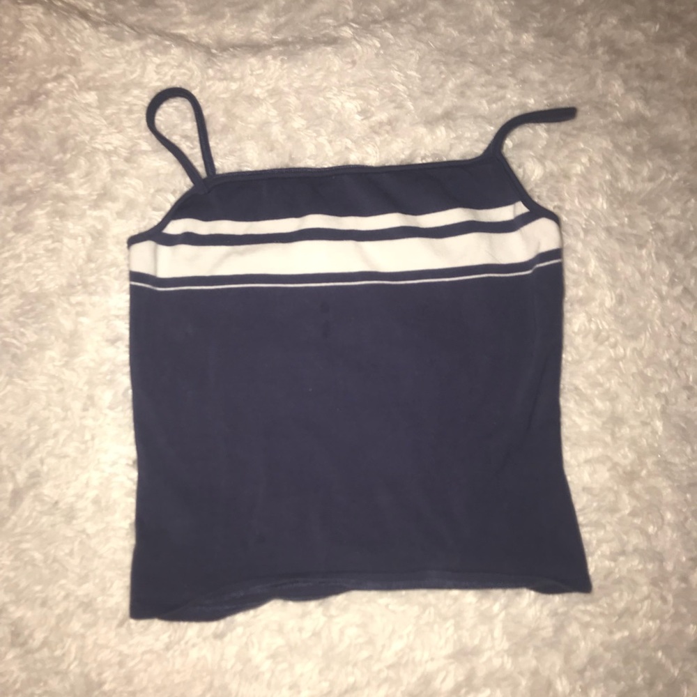 Blue tank top with white stripes